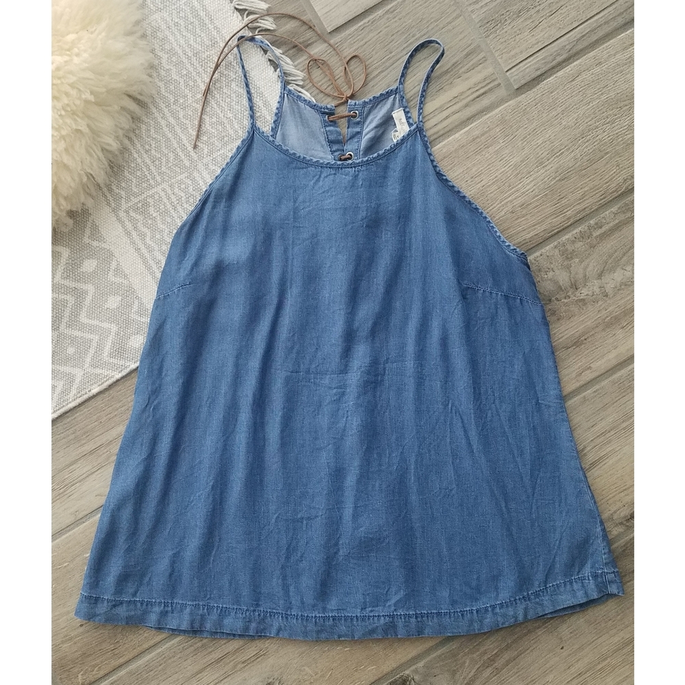 Altar'd State denim racerback tank with leather